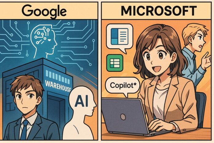 google datawarehuose AI vs microsof copilots