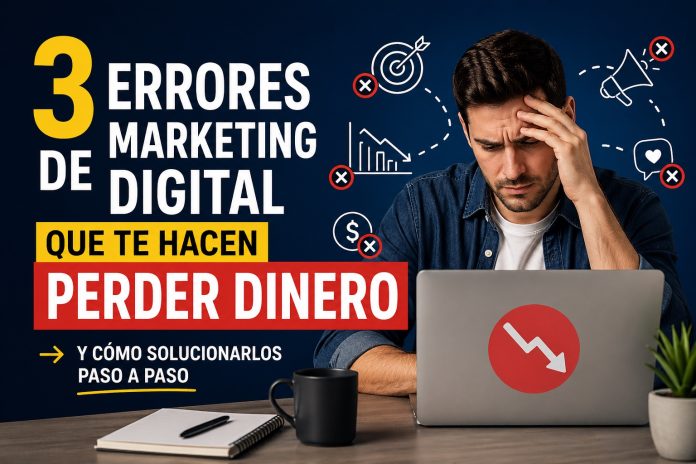 Emprendedor revisando errores de marketing digital que le hacen perder dinero en redes sociales.